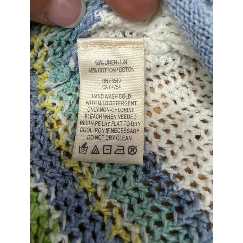 "Tommy Bahama" Womens Linen Cotton Open Knit Tunic Sweater White Blue M Beachy - Picture 4 of 9